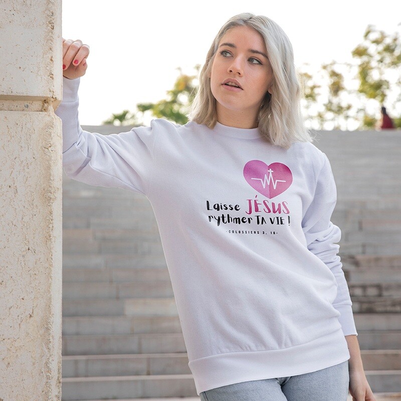 Sweat blanc - Laisse Jésus rythmer ta vie