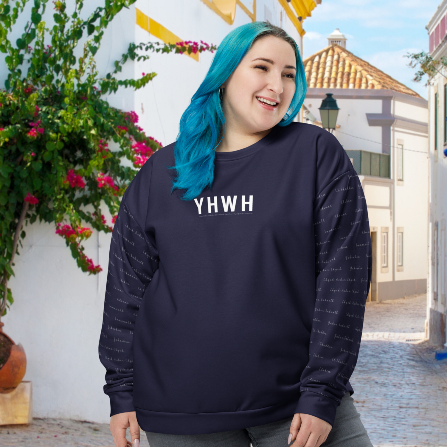 Sweatshirt bleu unisexe - YHWH