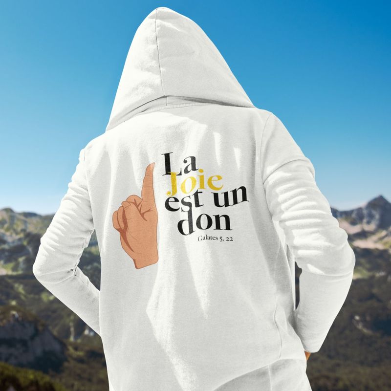 Sweat zippé blanc à capuche - La joie