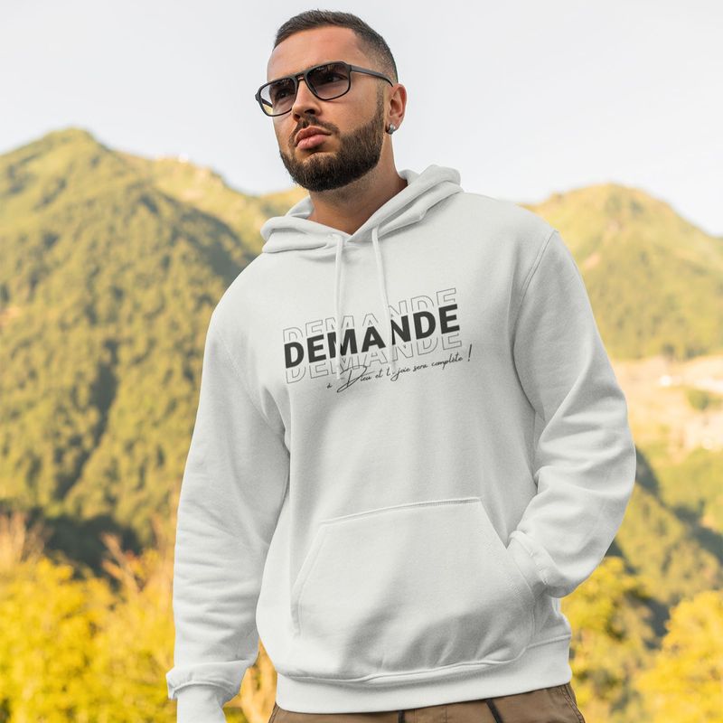 Sweat blanc à capuche - Demande à Dieu