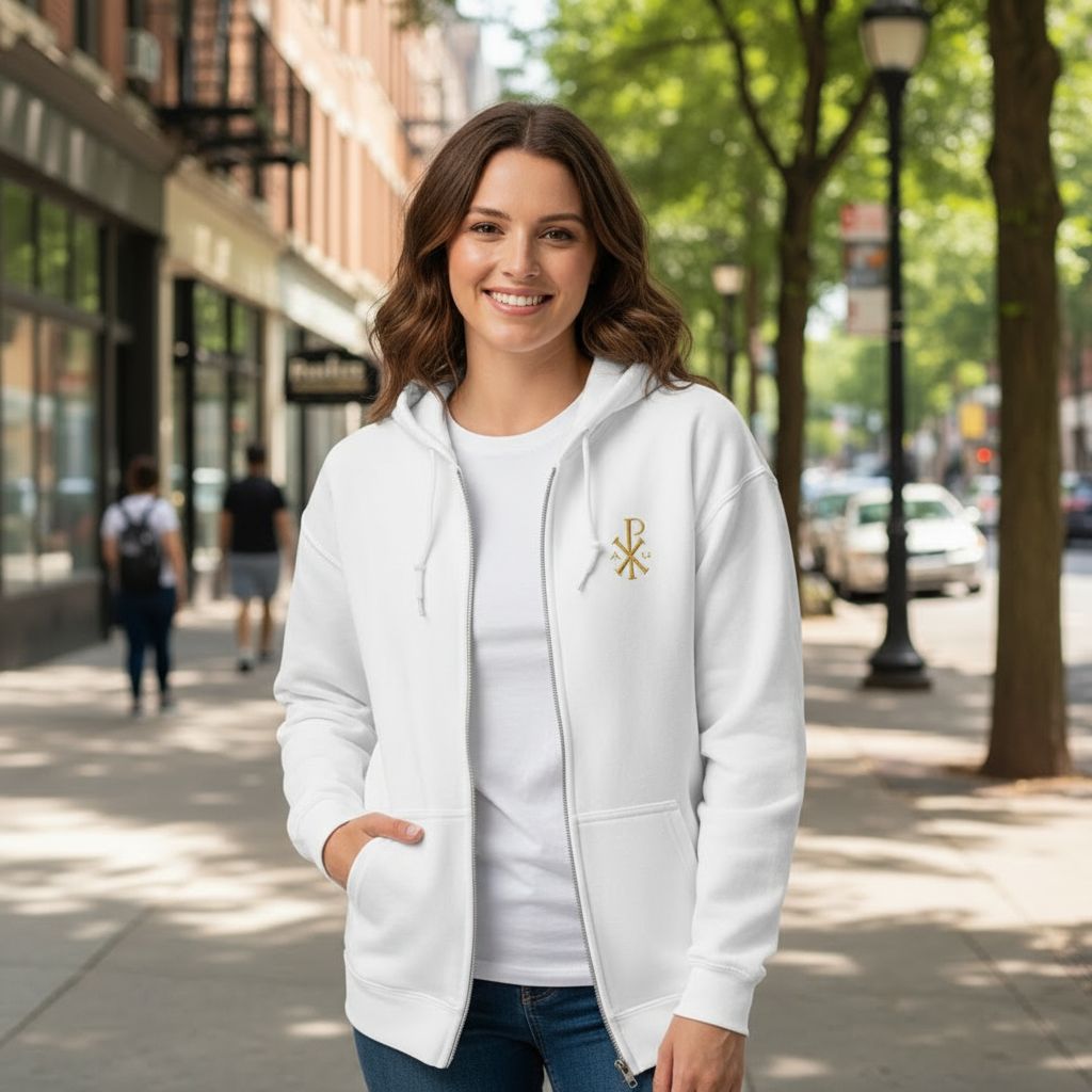 Sweat zippé à capuche - Chrisme brodé