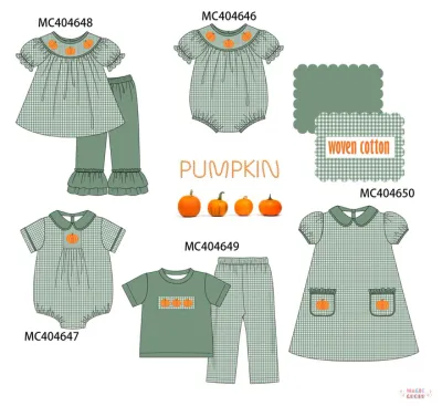PO23 Green pumpkin embroidery plaid collection