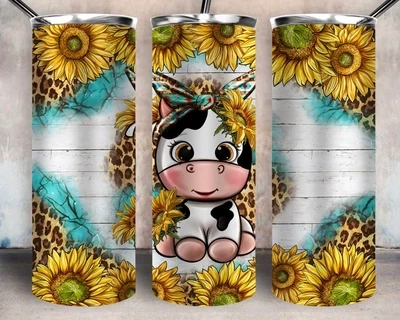 Baby cow and sunflowers 20oz skinny tumbler