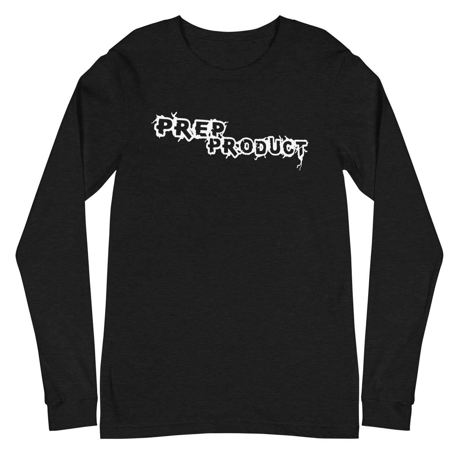 Prep Product Long Sleeve Tee | White Logo, Color: Black Heather, Size: XS