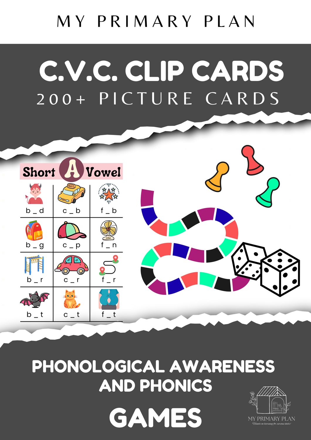 C.V.C Clip Cards and Phonics Games