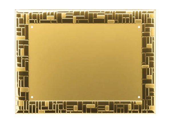 Plaque plate en aluminium patiné or avec bordure or poli relief 2