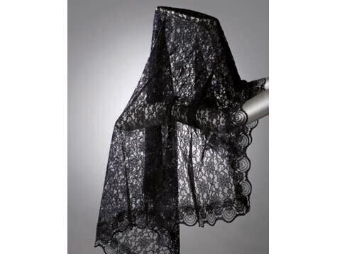 Voile couvre-chef noir en tulle brodé avec dentelle