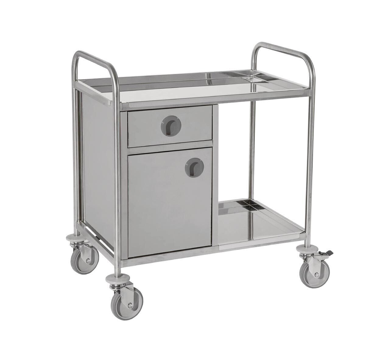 Chariot de service avec 2 étagères, 1 tiroir et 1 compartiment avec porte