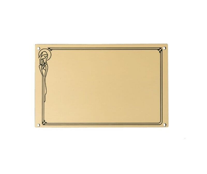 Plaque rectangulaire en aluminium fond or et bordure noire avec Vierge Marie