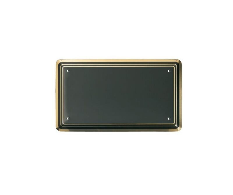 Plaque rectangulaire en aluminium convexe avec fond noir et bordure dorée