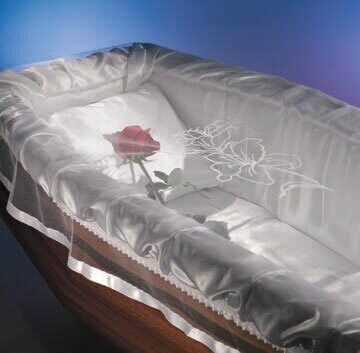 Voile couvrant le défunt avec fleur et ruban de satin blanc