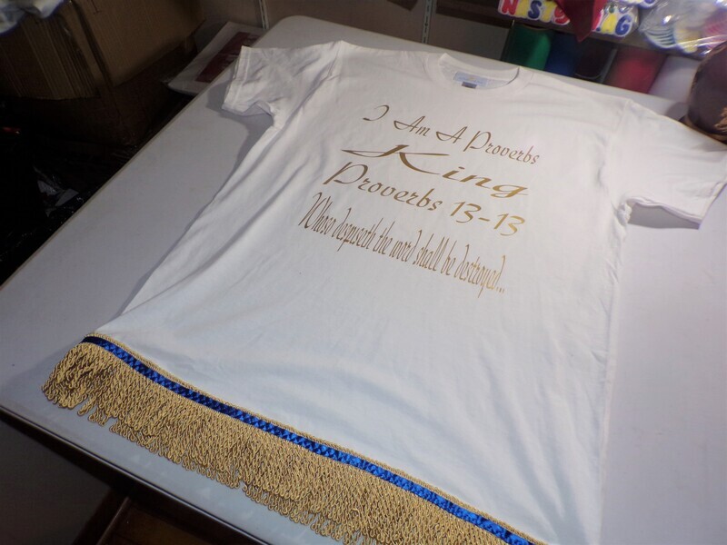 I Am A Proverbs King Proverbs 13-13 Whoso Despiseth the Word Shall be Destroyed White/ Gold Fringes