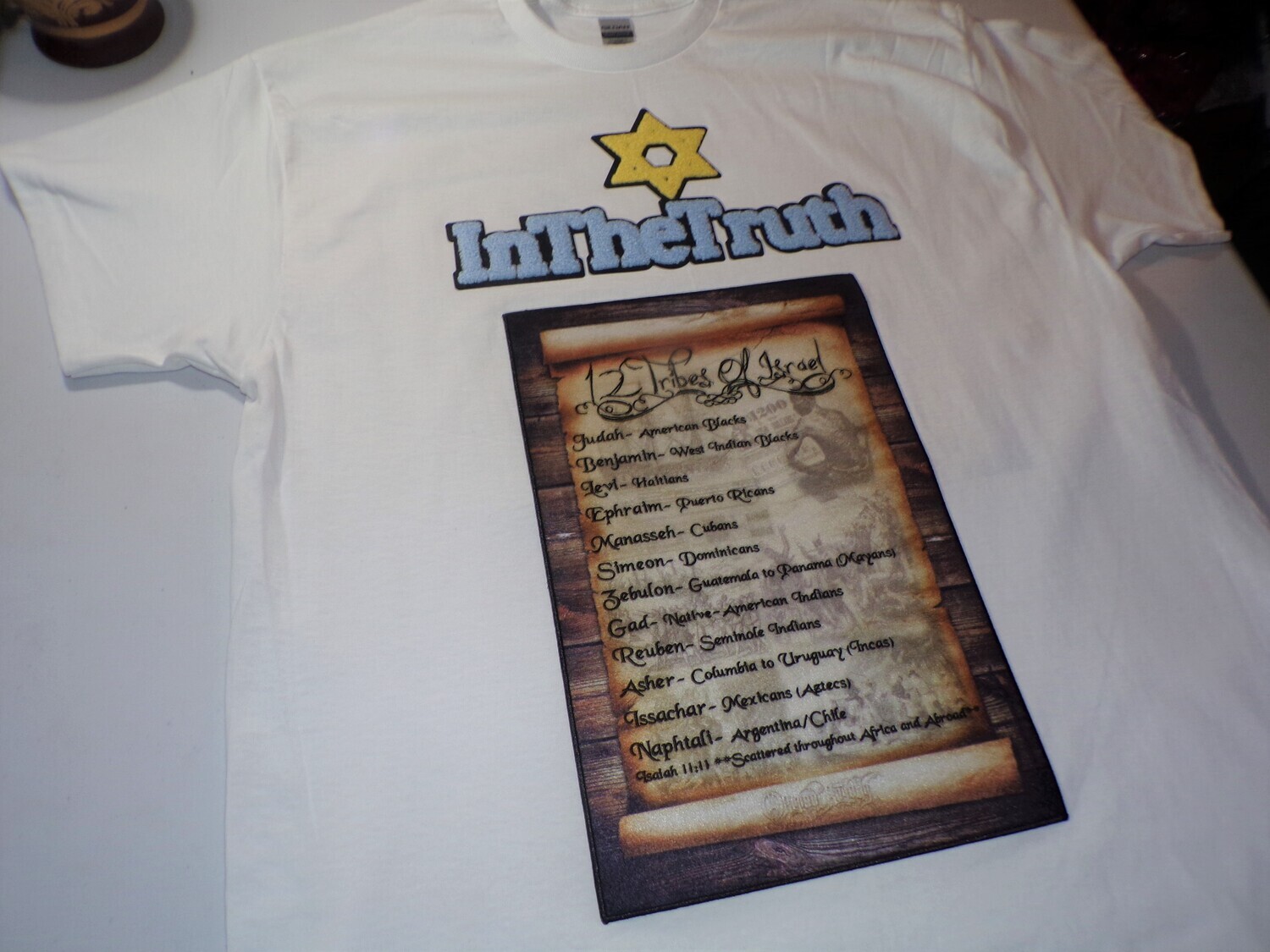 Inthetruth12 Tribes of Israel Patch Work White Tee