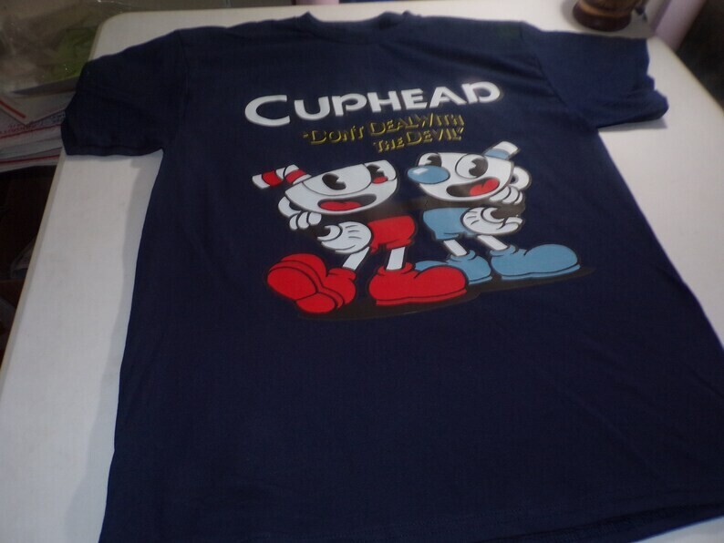 Cuphead Don&#39;t Deal with The Devil Navy Blue Soft Tee