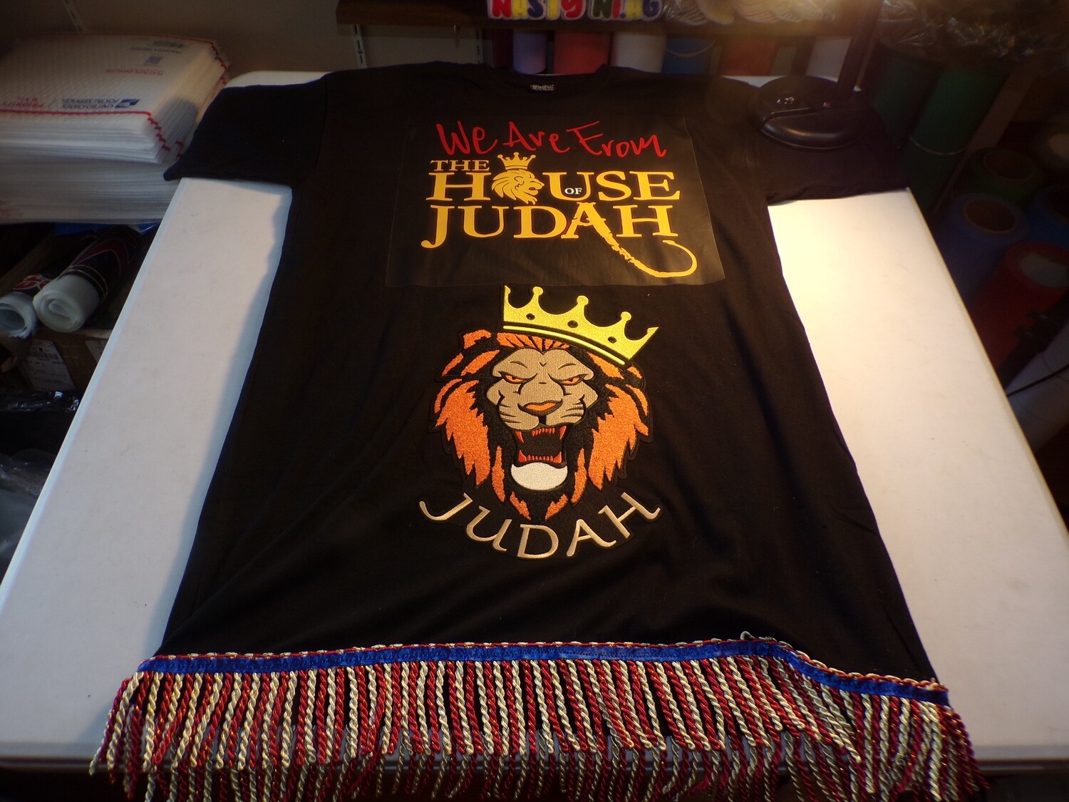 We Are from The House of Judah/lion of Judah Patch Red/Gold Fringes