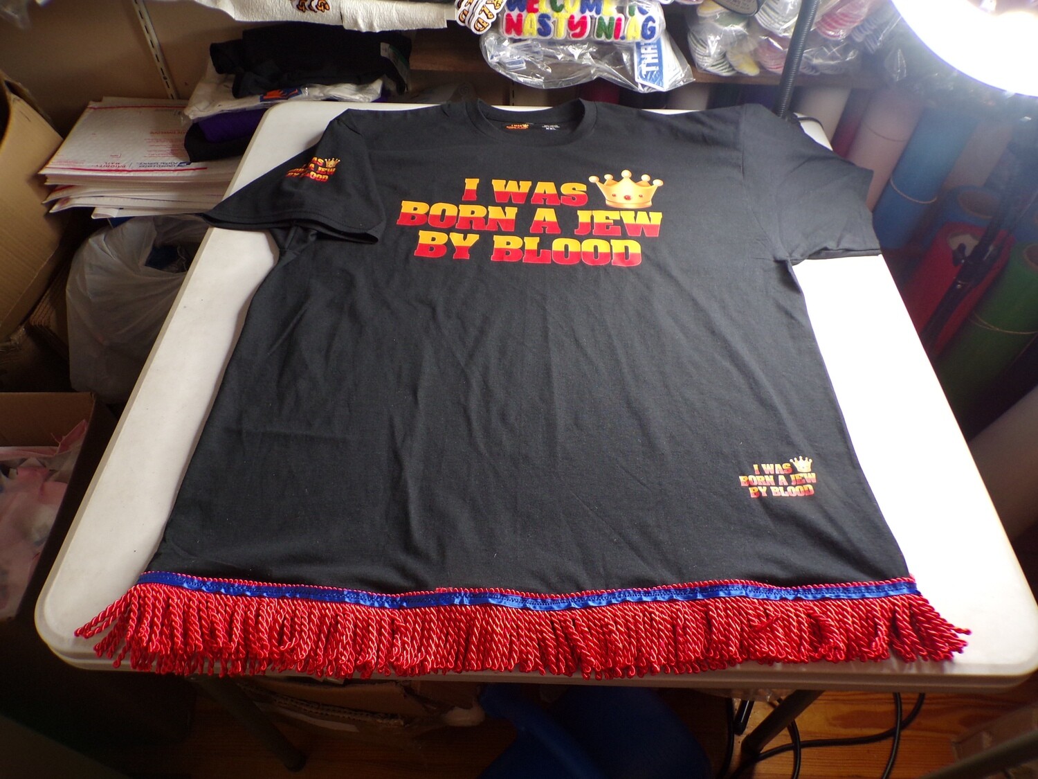 I Was Born A Jew By Blood (Black)w/ Red Fringes (Hot Stamp)