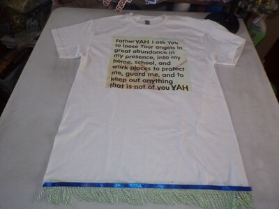 Father Yah I Ask You White Shirt with Light Green Fringes