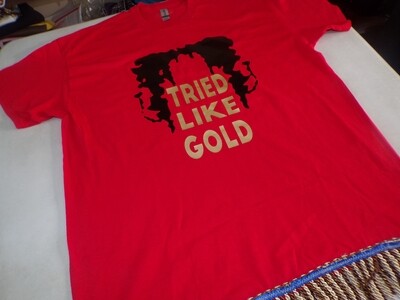 Tried Like Gold Red Shirt Brown/Gold Fringes