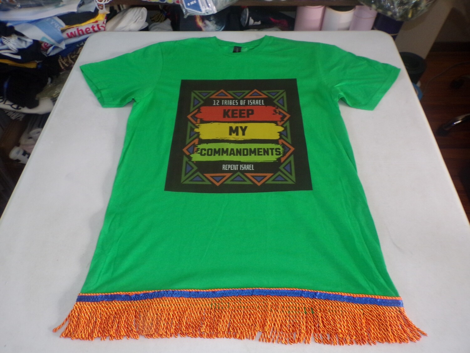12 Tribes of Israel Keep My Commandments Repent Israel Green Tee Orange Fringes