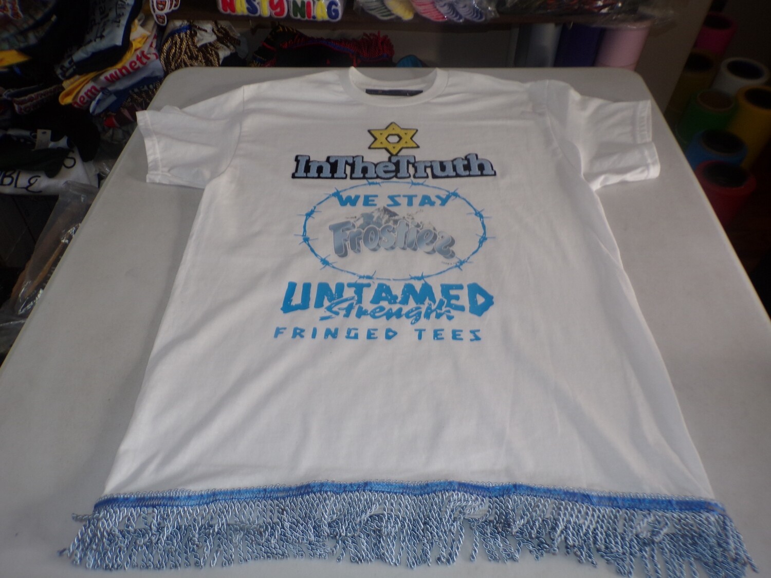 ​inthetruth We Stay Frostiez Untamed Strength Fringed Tees Sky Blue Fringes​