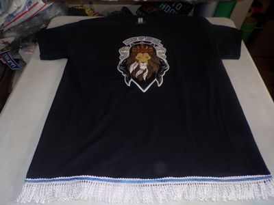 Tribe of Judah Exclusive Stitch Work Patch 12.5 inches Black Tee White Fringes.