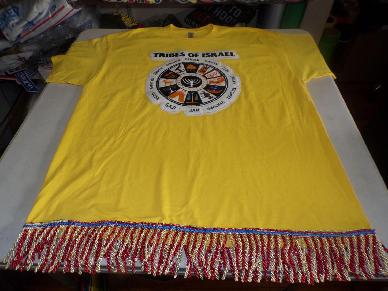 Tribes of Israel Exclusive Stitch Work Patch 12.5 inches Yellow Tee Red/Gold Fringes