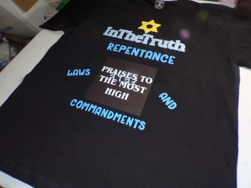 All Praises To The Most High Repentance, Laws and Commandments Black Tee Sky Blue Fringes