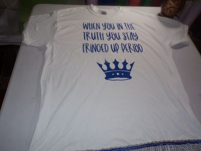 When You In The Truth You Stay Fringed Up White Tee Sky Blue Fringes