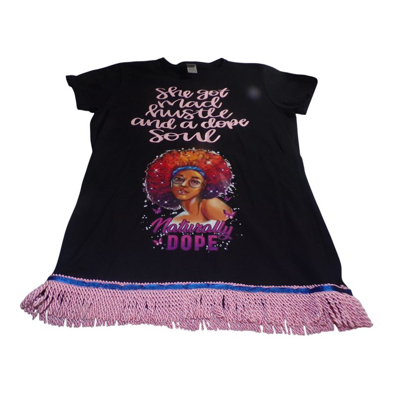 She Got Mad Hustle and a Dope Soul Naturally Dope Black Tee Pink Fringes