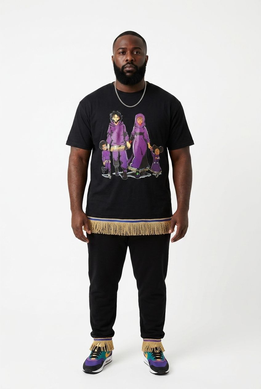 They Fear This Shalawam Family Black Tee Gold Fringes