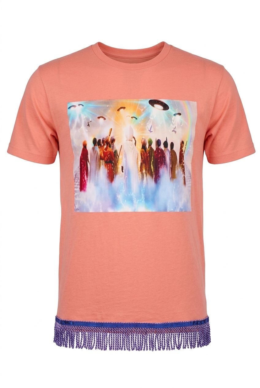 They Are Coming Out The Clouds Apricot Tee/ w Purple Fringes