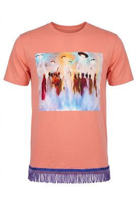 They Are Coming Out The Clouds Apricot Tee/ w Purple Fringes