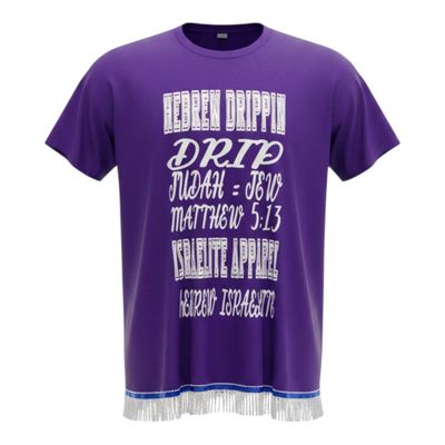 Hebrew Drip Purple Tee White Fringes