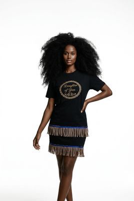 Daughter of Zion Black Tee Brown Fringes