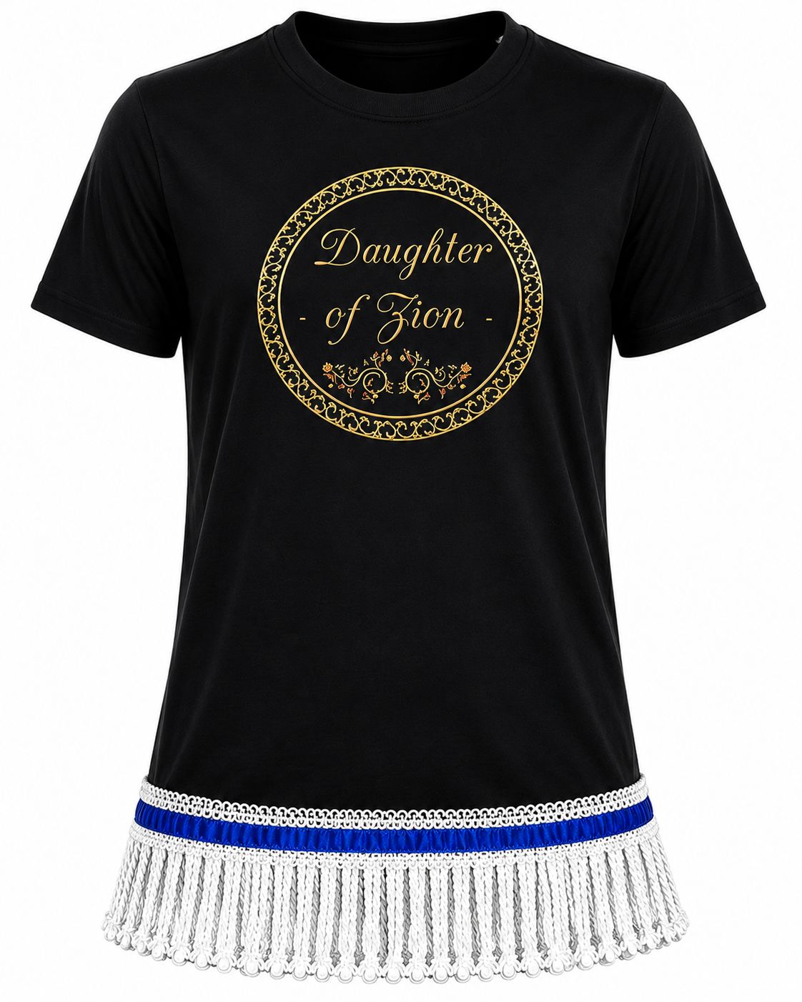 Daughter of Zion Black Tee Brown Fringes
