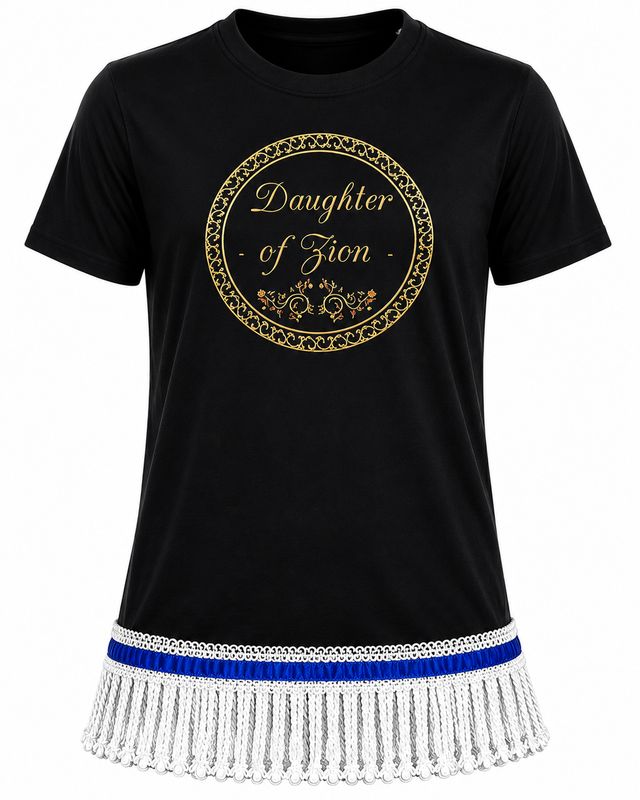 Daughter of Zion Black Tee Brown Fringes