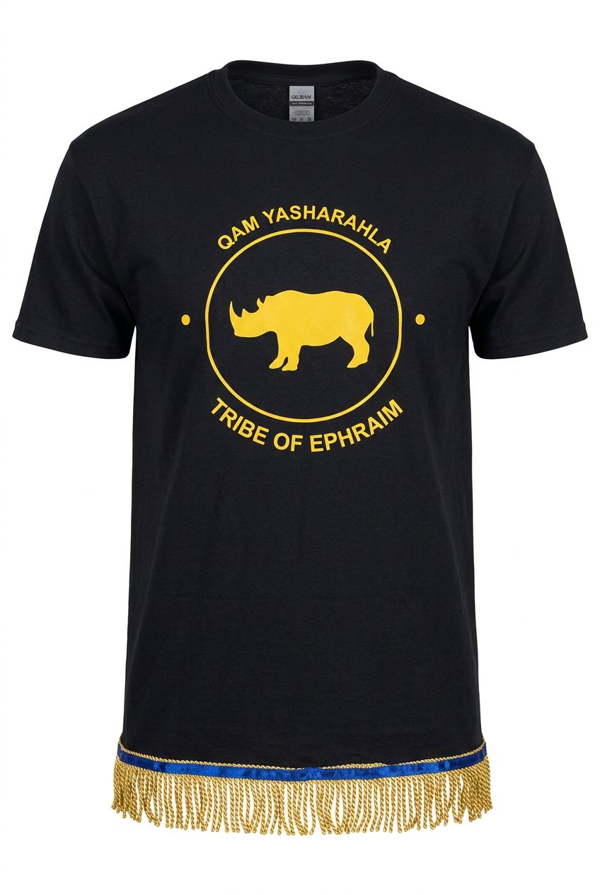 The Tribe of Ephraim NAVY BLUE TEE/Gold Fringes