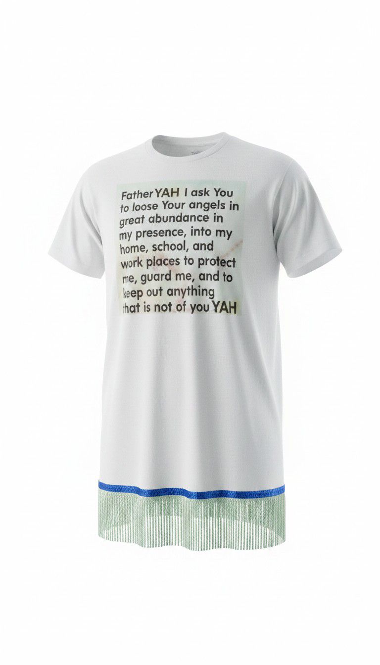 Father Yah I Ask You White Shirt with Light Green Fringes