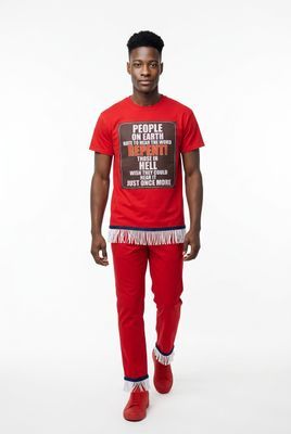 People On Earth Hate To Hear The Word Repent  Red Shirt w/White Fringes