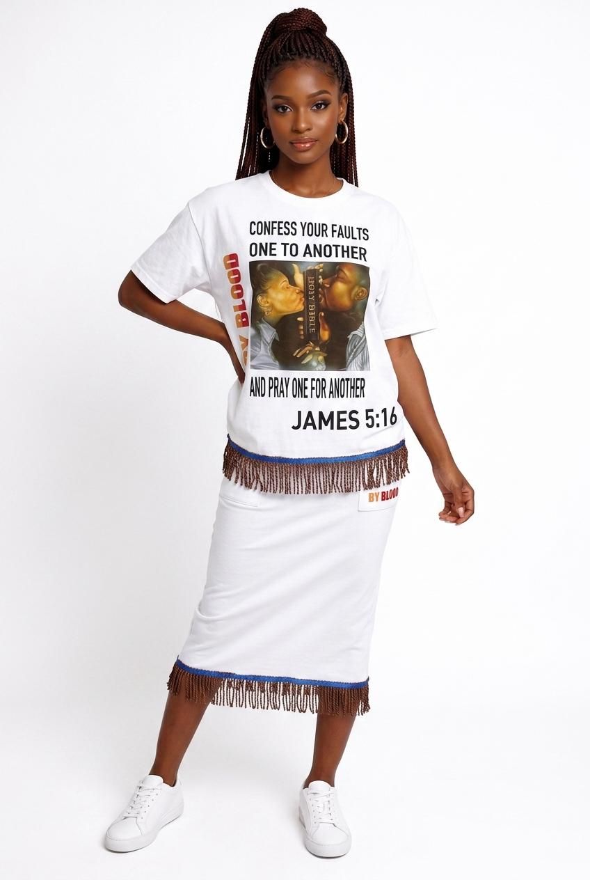 Confess Your Faults One To Another And Pray One For Another James 5:16 Women Tee Brown Fringes