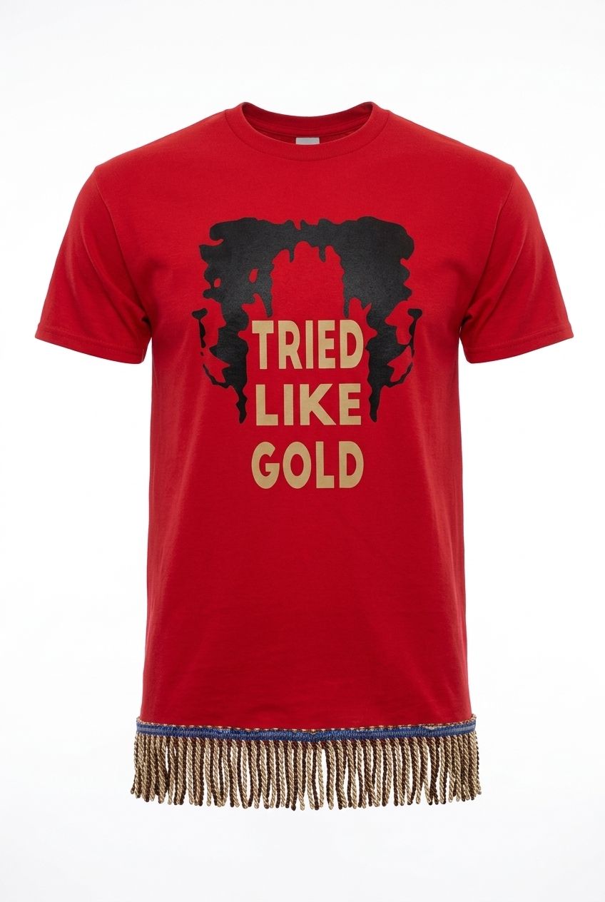 Tried Like Gold Red Shirt Brown/Gold Fringes