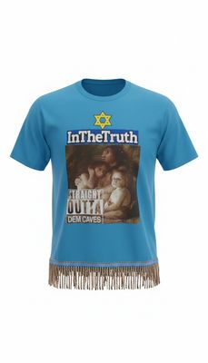 InTheTruth Straight Outta Dem Caves Tropical Blue Tee Brown/Gold Fringes