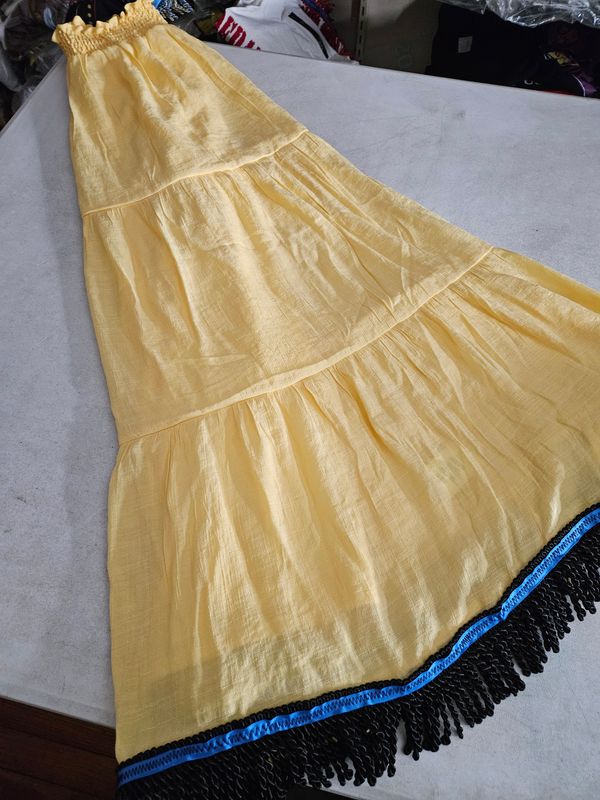 Papaya Breeze Tiered Maxi Skirt  (Yellow)