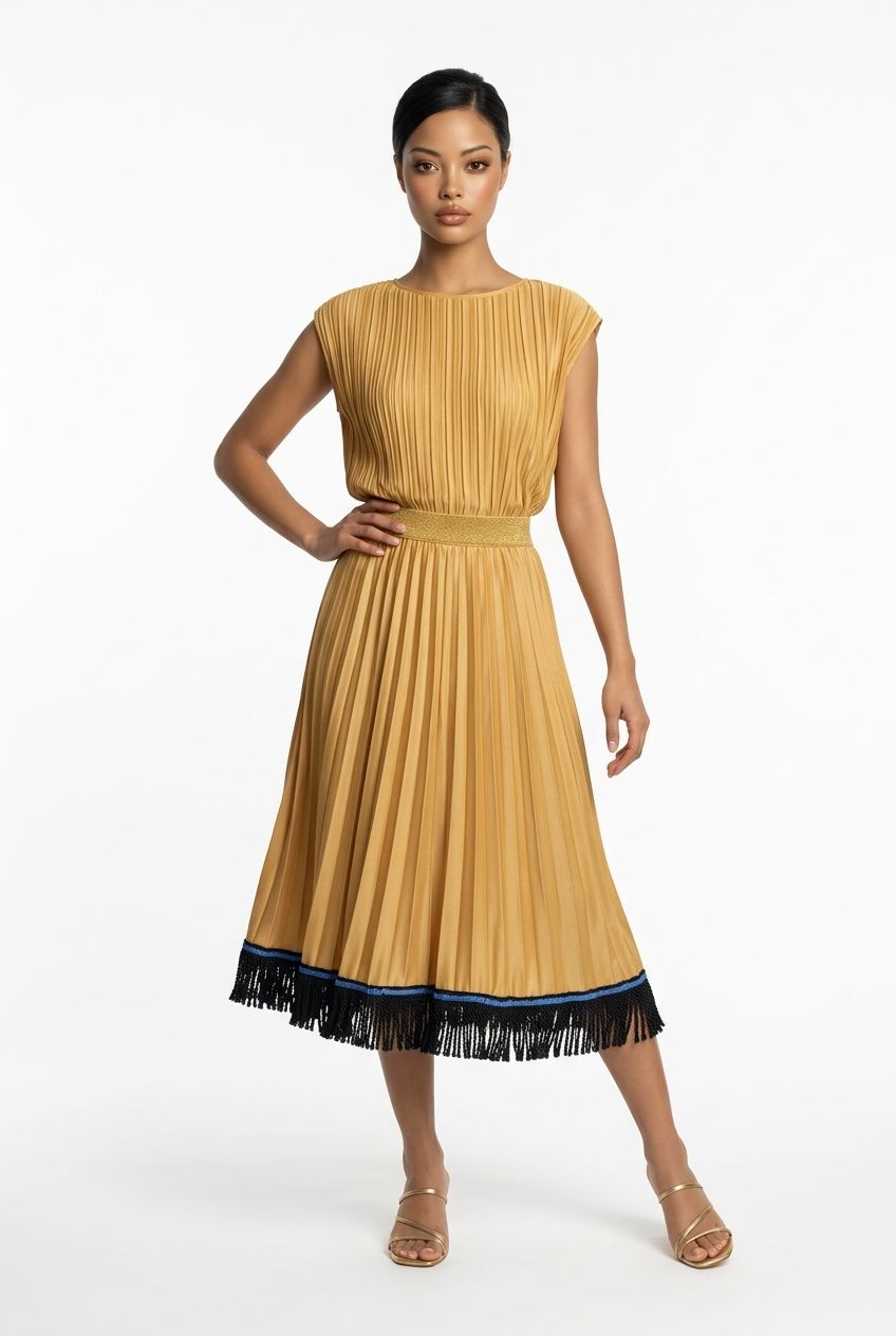 Women's Pleated Skirt Long Solid Color Skirt Modest Skirt  (Orange)