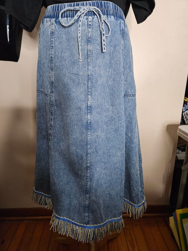 Washed Denim Elastic Waist Maxi Skirt