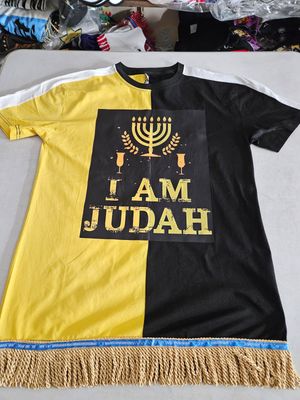 100%. Cotton Two Tone I Am Judah Yellow/Black T shirt GOLD FRINGES
