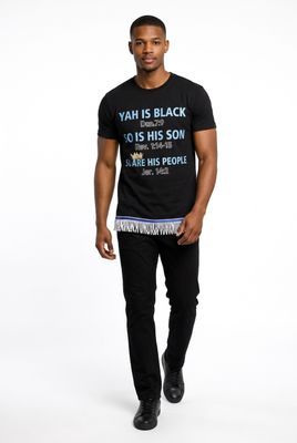 100% Cotton Two Tone Blue/Black Yah Is Black So Is His Son So Are His People White Fringes