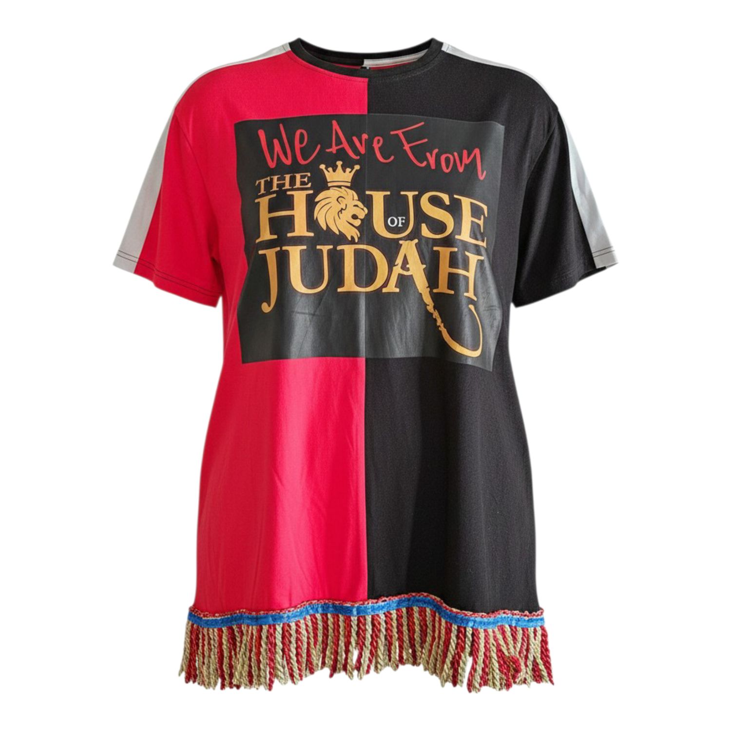 100% Cotton Two Tone Red/Black Tee Shirt We Are from The House of Judah Red/Gold Fringes