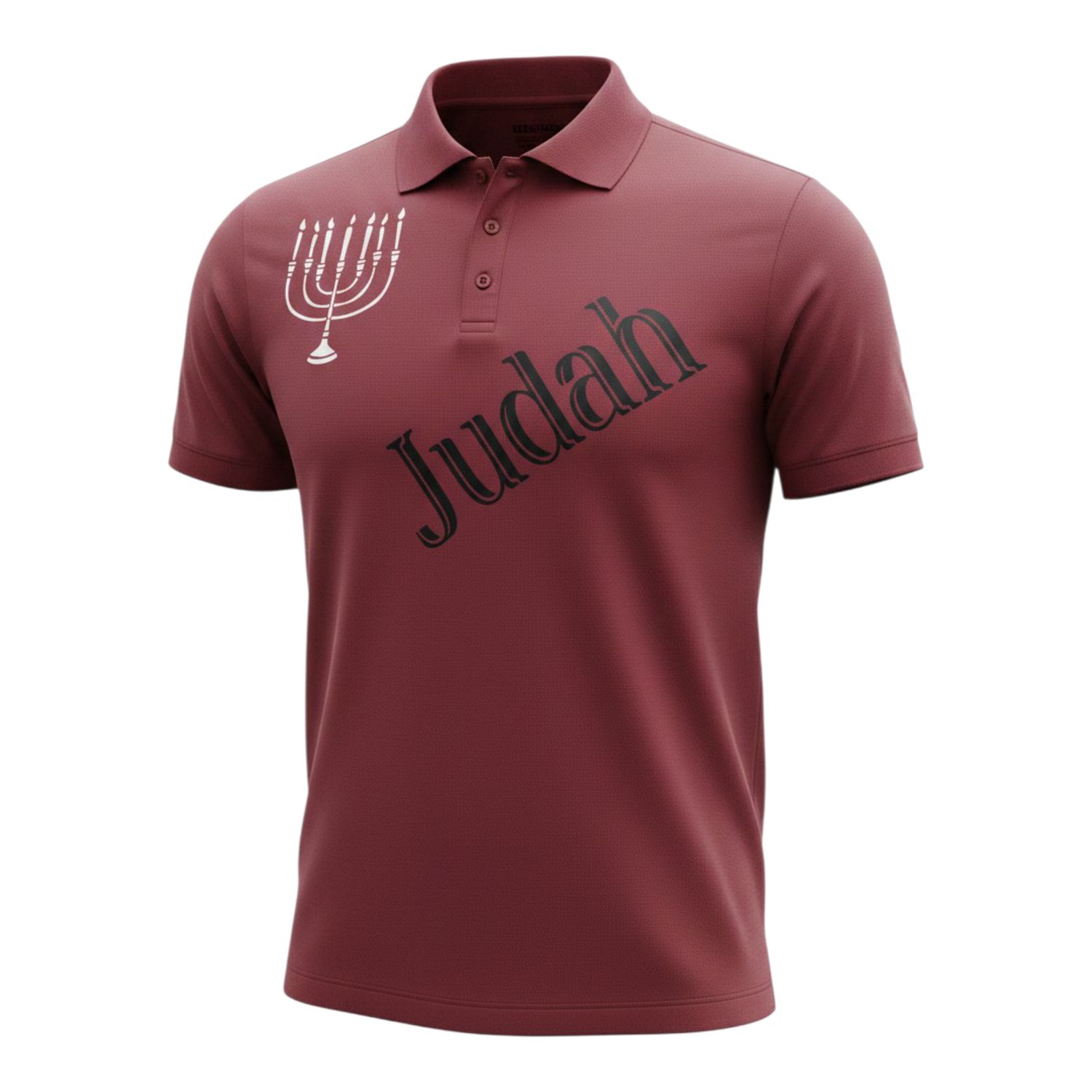 Judah w/ Menorah Front &amp; Back 100% Polyester Polo Burgundy Short Sleeve Black Fringes