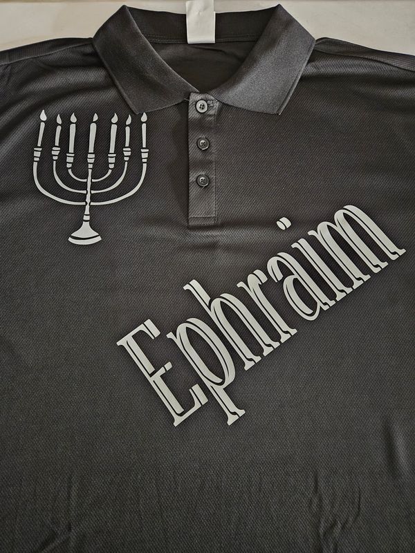 Ephraim w/ Menorah White Fringes 100% Polyester Polo Black Short Sleeve